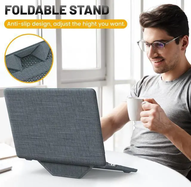 Alt view image 5 of 5 - HXCASEAC Case Compatible with MacBook Air 13.6 inch Case 2025 2024 2022 with Foldable Stand, Anti-Scratching Protective Hard Shell Cover for M4 M3 M2 A3240, A3113, A2681 Fabric, Grayish Blue