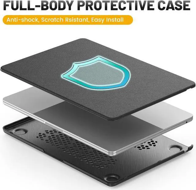 Alt view image 3 of 5 - HXCASEAC Case Compatible with MacBook Air 13.6 inch Case 2025 2024 2022 with Foldable Stand, Anti-Scratching Protective Hard Shell Cover for M4 M3 M2 A3240, A3113, A2681 PU Leather, Black