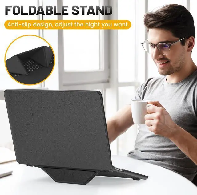 Alt view image 5 of 5 - HXCASEAC Case Compatible with MacBook Air 13.6 inch Case 2025 2024 2022 with Foldable Stand, Anti-Scratching Protective Hard Shell Cover for M4 M3 M2 A3240, A3113, A2681 PU Leather, Black