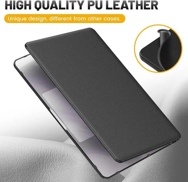Alt view image 4 of 5 - HXCASEAC Case Compatible with MacBook Air 13.6 inch Case 2025 2024 2022 with Foldable Stand, Anti-Scratching Protective Hard Shell Cover for M4 M3 M2 A3240, A3113, A2681 PU Leather, Black