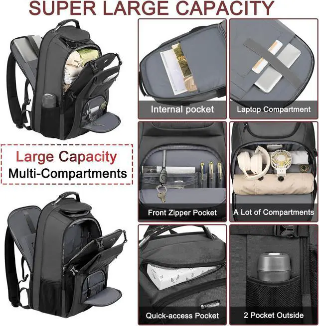 Alt view image 4 of 5 - JCDOBEST TSA Friendly Travel Laptop Backpack 18.4 inch XXXL Gaming Backpack Water-Repellent College Daypack Business Backpack with RFID Pockets & USB Port for Men