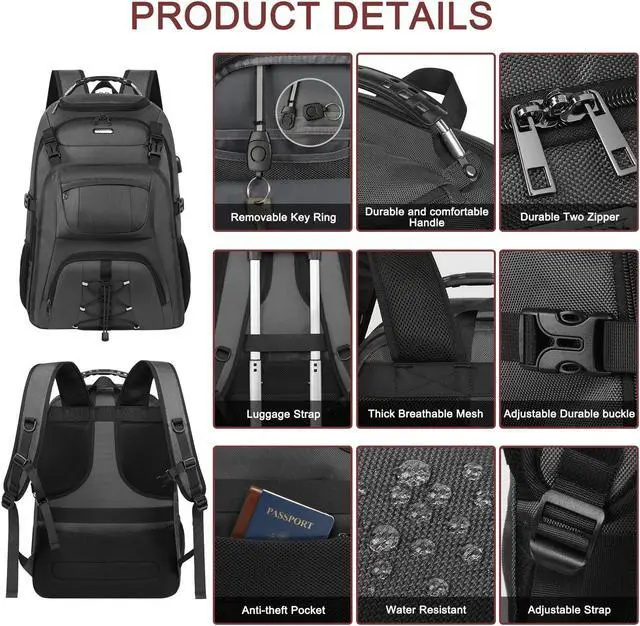 Alt view image 3 of 5 - JCDOBEST TSA Friendly Travel Laptop Backpack 18.4 inch XXXL Gaming Backpack Water-Repellent College Daypack Business Backpack with RFID Pockets & USB Port for Men