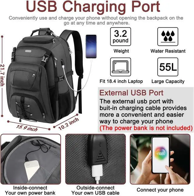Alt view image 2 of 5 - JCDOBEST TSA Friendly Travel Laptop Backpack 18.4 inch XXXL Gaming Backpack Water-Repellent College Daypack Business Backpack with RFID Pockets & USB Port for Men