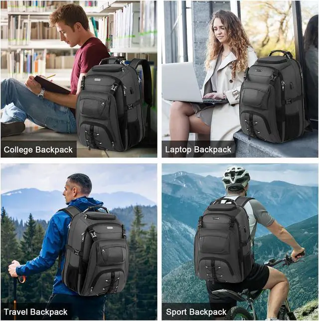 Alt view image 5 of 5 - JCDOBEST TSA Friendly Travel Laptop Backpack 18.4 inch XXXL Gaming Backpack Water-Repellent College Daypack Business Backpack with RFID Pockets & USB Port for Men