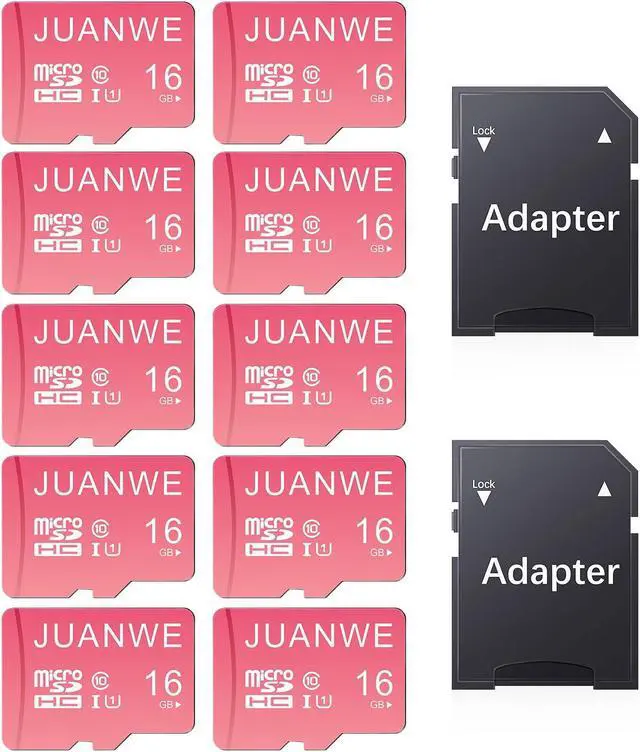 Main image of JUANWE 16GB Micro SD Card 10 Pack microSDHC Memory Card with SD Adapter, C10, U1,TF Card 16GB for Dash Cam, Security Camera, Pink