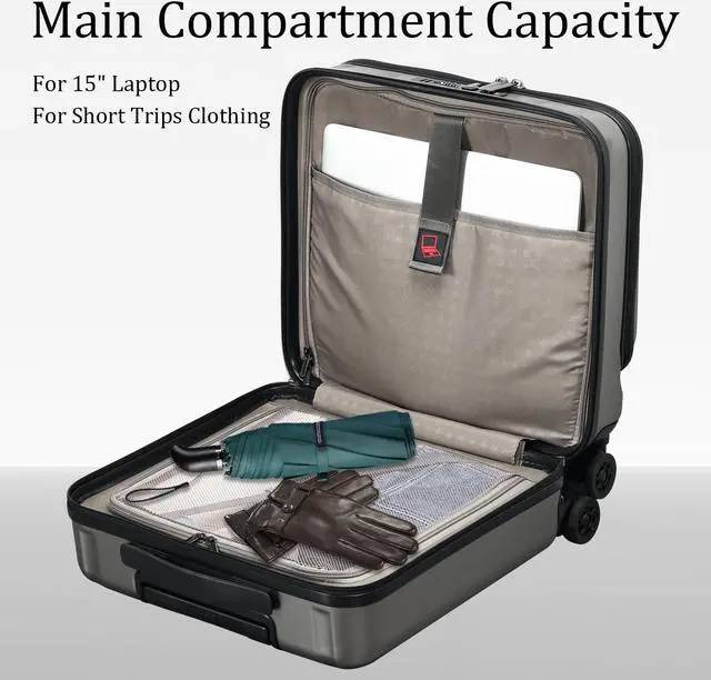 Alt view image 4 of 5 - 16 Inch Carry On Luggage with 2 Compartments for 14 & 15 Laptop, 16.14*8*17.12 Rolling Briefcase, Lightweight Hardshell ABS+PC Suitcase with Spinner Silent Wheels, for Business Trip, Dark Gray