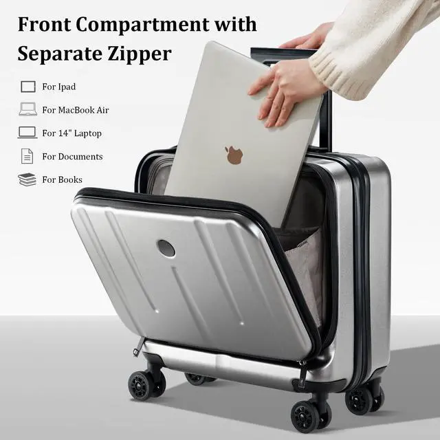 Alt view image 3 of 5 - 16 Inch Carry On Luggage with 2 Compartments for 14 & 15 Laptop, 16.14*8*17.12 Rolling Briefcase, Lightweight Hardshell ABS+PC Suitcase with Spinner Silent Wheels, for Business Trip, Dark Gray