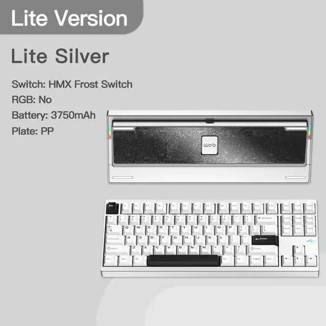 Alt view image 2 of 5 - KEEBMONKEY WOBKEY Crush 80 Reboot CNC Aluminum 5-Second Quick-Release Triple-Mode Connectivity Mechanical Keyboard with Superior Acoustics (Lite Silver)