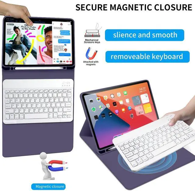 Alt view image 3 of 5 - kenke Keyboard Case for iPad Pro 11 Inch 4th/3rd /2nd Generation (2022/2021/2020), Detachable Wireless Bluetooth Keyboard, Stand Folio Cover with Pencil Holder, Auto Sleep/Wake, Blue Gray