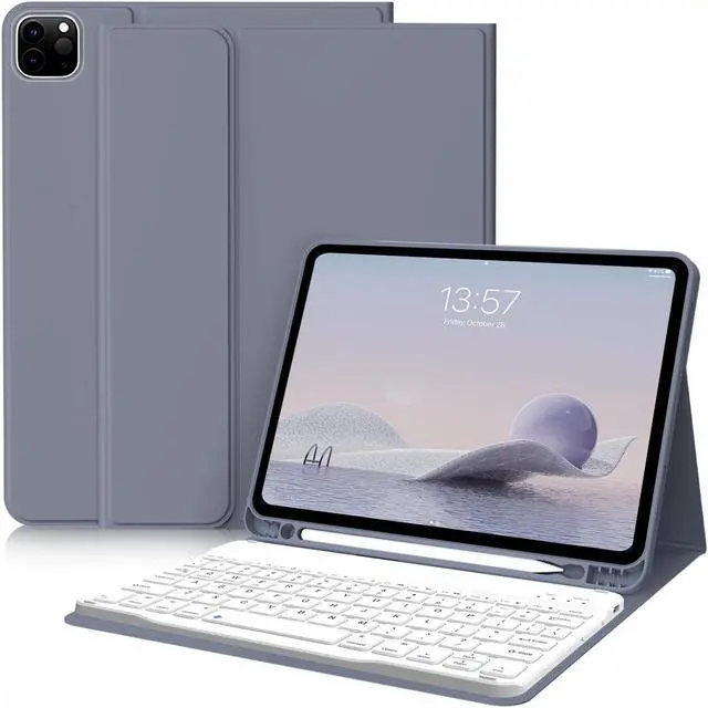 Main image of kenke Keyboard Case for iPad Pro 11 Inch 4th/3rd /2nd Generation (2022/2021/2020), Detachable Wireless Bluetooth Keyboard, Stand Folio Cover with Pencil Holder, Auto Sleep/Wake, Blue Gray