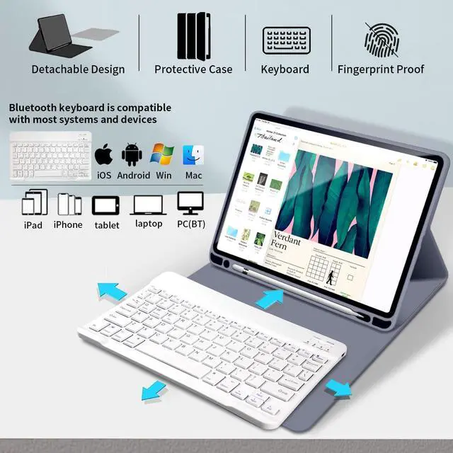 Alt view image 4 of 5 - kenke Keyboard Case for iPad Pro 11 Inch 4th/3rd /2nd Generation (2022/2021/2020), Detachable Wireless Bluetooth Keyboard, Stand Folio Cover with Pencil Holder, Auto Sleep/Wake, Blue Gray