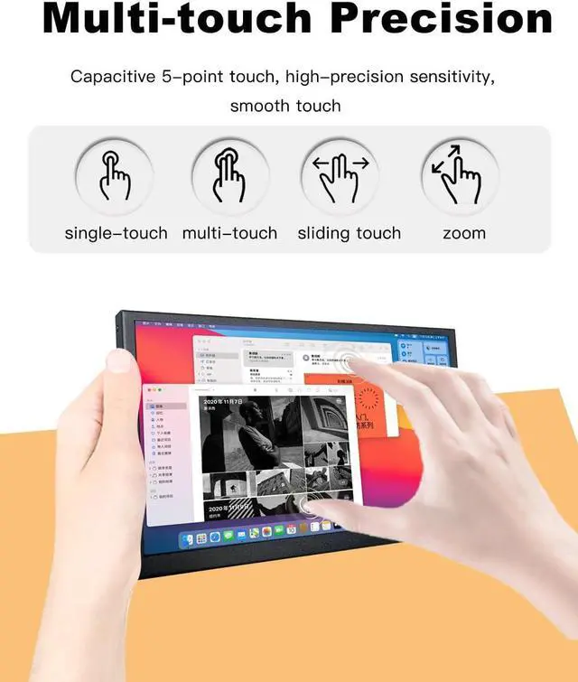 Alt view image 5 of 5 - LESOWN 7 inch Small Portable USB C Monitor 7" Capacitive Touchscreen HD 1024x600 IPS Secondary Sub Screen Mini LCD Display with Speakers for Laptop PC Smartphone