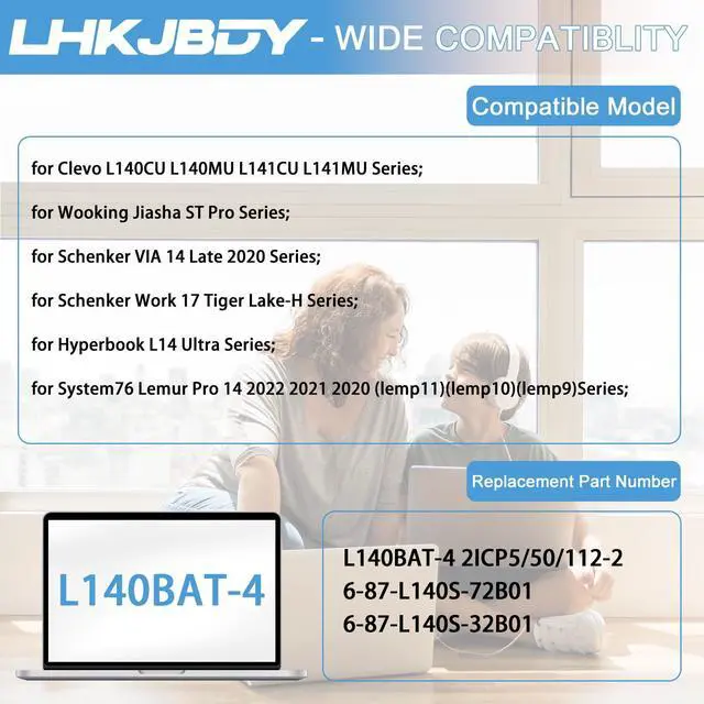 Alt view image 4 of 5 - L140BAT-4 Laptop Battery for Schenker VIA 14/VIA 14 Late 2020,for Wooking Jiasha ST Pro,Clevo L140CU L141CU L140MU L141MU,for Hyperbook L14 Ultra,for MixBook Air System 76 Lemur Pro(9) Darter Pro 2021
