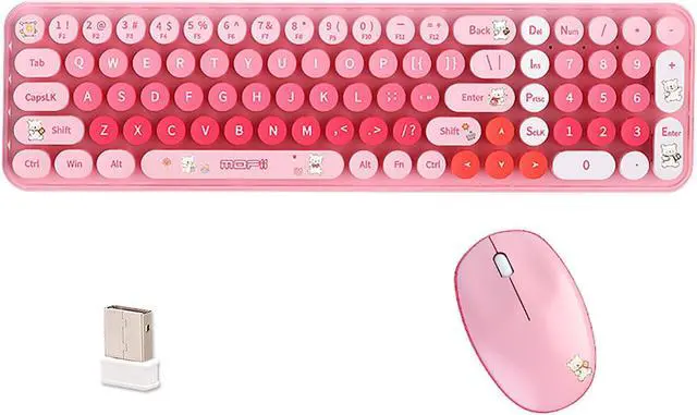 Main image of Cute Baby Bear Compact Wireless Keyboard and Mouse Combo, Colorful 85 Round Keys with Numeric Keys, 2.4G Wireless, Gift for Girls and Kids, Compatible with Notebook, PC (Pink)
