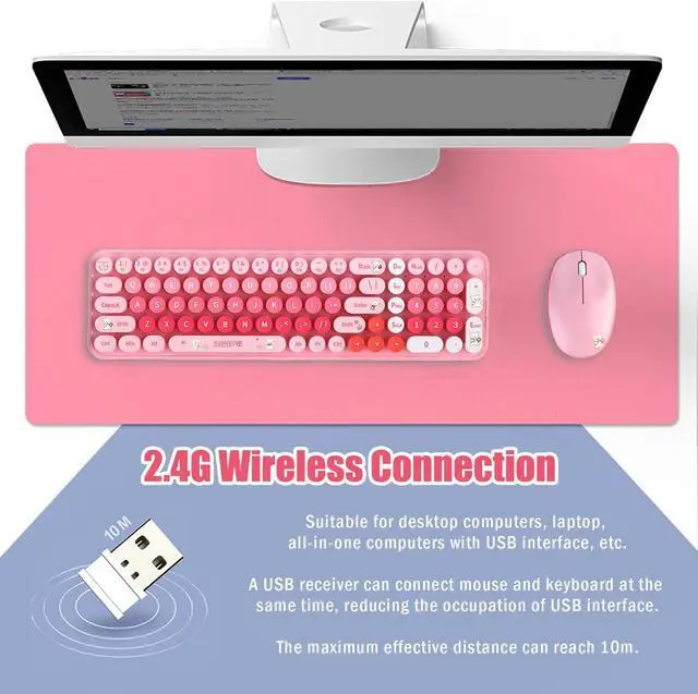 Alt view image 3 of 5 - Cute Baby Bear Compact Wireless Keyboard and Mouse Combo, Colorful 85 Round Keys with Numeric Keys, 2.4G Wireless, Gift for Girls and Kids, Compatible with Notebook, PC (Pink)