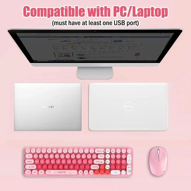 Alt view image 4 of 5 - Cute Baby Bear Compact Wireless Keyboard and Mouse Combo, Colorful 85 Round Keys with Numeric Keys, 2.4G Wireless, Gift for Girls and Kids, Compatible with Notebook, PC (Pink)