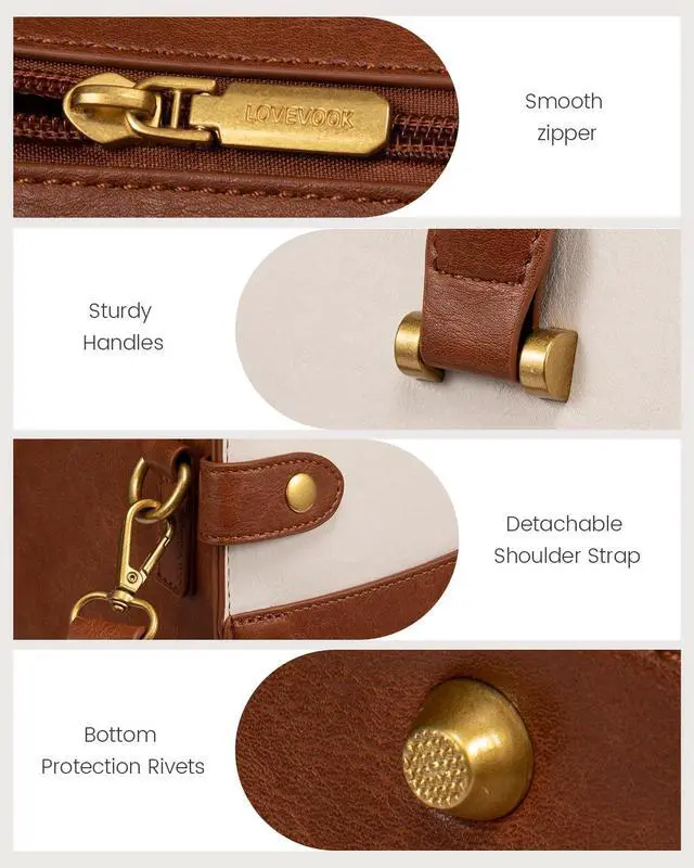 Alt view image 5 of 5 - LOVEVOOK Laptop Bag for Women, Vintage Leather Laptop Tote Bag Work Bags for Women, Waterproof Computer Bag Business Office Briefcase Large Shoulder Handbag Purse, 15.6 Inch, Brown-Beige