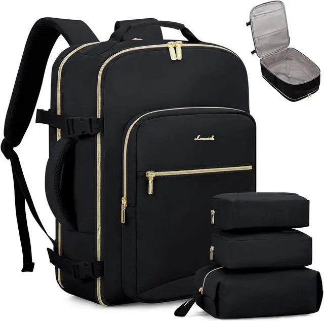 Main image of LOVEVOOK Carry on Backpack, 50L Travel Backpack Flight Approved, Waterproof Large 18inch Laptop Backpack Luggage Daypack Business Weekender Overnight with 3 Packing Cubes, Black-Black