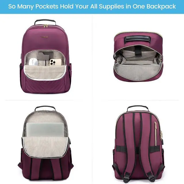Alt view image 4 of 5 - LOVEVOOK Laptop Backpack for Women 17.3 inch,Cute Womens Travel Backpack Purse,Professional Laptop Computer Bag,Waterproof Work Business Teacher Bags Carry on Backpack with USB Port,Deep-Purple
