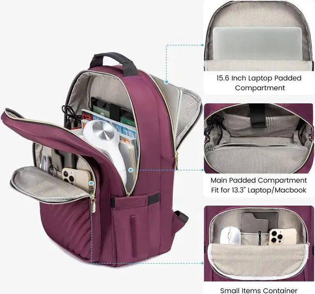 Alt view image 2 of 5 - LOVEVOOK Laptop Backpack for Women 17.3 inch,Cute Womens Travel Backpack Purse,Professional Laptop Computer Bag,Waterproof Work Business Teacher Bags Carry on Backpack with USB Port,Deep-Purple