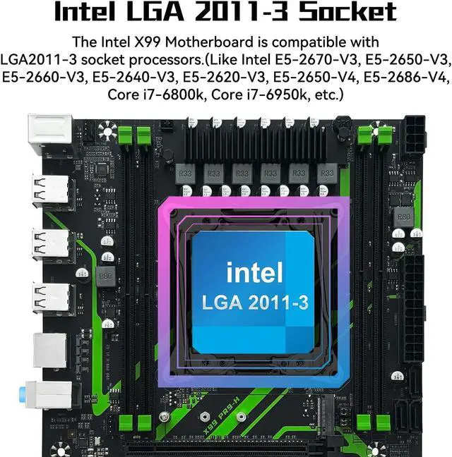 Alt view image 2 of 5 - MACHINISIT LGA 2011-3 Motherboard X99 Micro ATX Mainboard for Intel Xeon E5 V3 V4 Series Processors (DDR4 Max 128GB, PCIe 3.0, M.2 Protocol, Gigabit LAN), X99 PR9-H PC Server