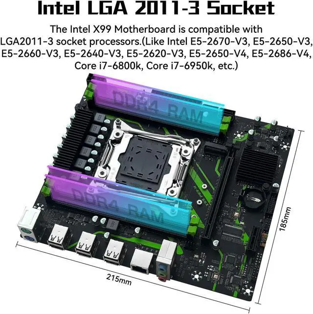 Alt view image 3 of 5 - MACHINISIT LGA 2011-3 Motherboard X99 Micro ATX Mainboard for Intel Xeon E5 V3 V4 Series Processors (DDR4 Max 128GB, PCIe 3.0, M.2 Protocol, Gigabit LAN), X99 PR9-H PC Server
