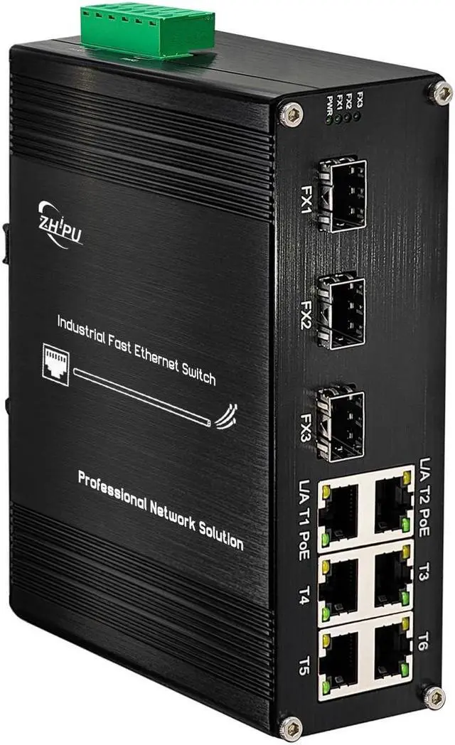 Main image of Unmanaged 6 Ports Fast PoE Switch Industrial Din-Rail Ethernet Switch with 3 SFP Slots IEEE802.3af/at 30W Up to 180W 10/100Mbps Network Fiber Switch 48V DC