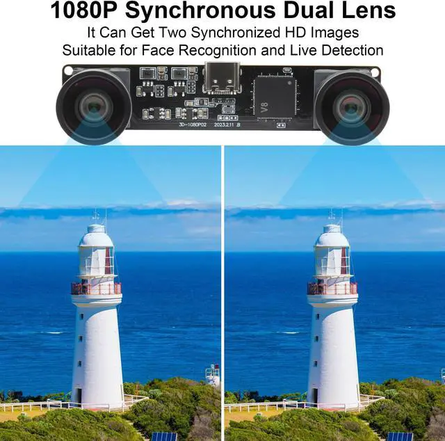 Alt view image 4 of 5 - MMlove USB Stereo Camera 1080P 60FPS Synchronous Dual Lens 4MP Camera Module 3D Webcam 115deg Viewing Angle Lightburn Webcam Plug & Play for VR Face Recognition Streaming,PC/Laptop/Raspberry Pi