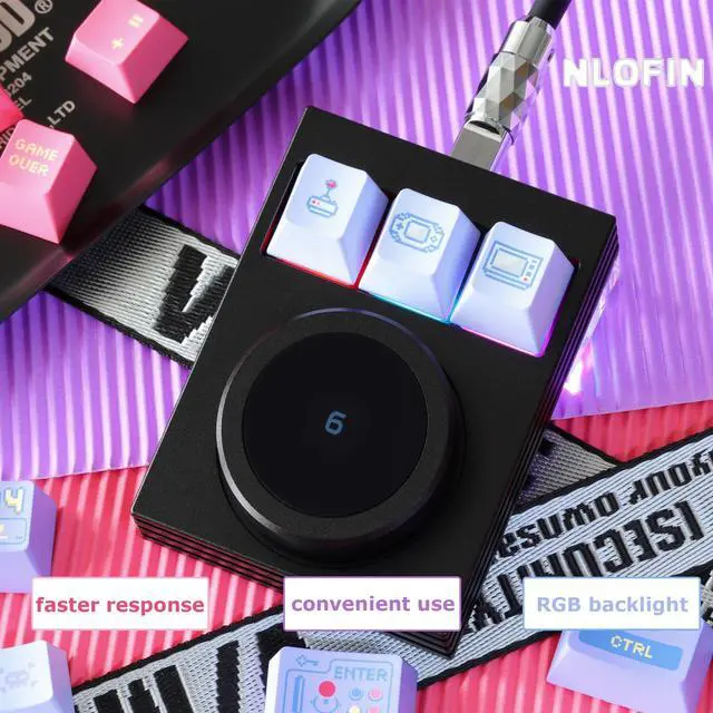 Alt view image 4 of 5 - Nlofin Macro Keyboard - Programmable Mini 3-Key OSU Keypad, Copy Paste with Knob, Type-C Interface, Win & Mac Compatible (Black)