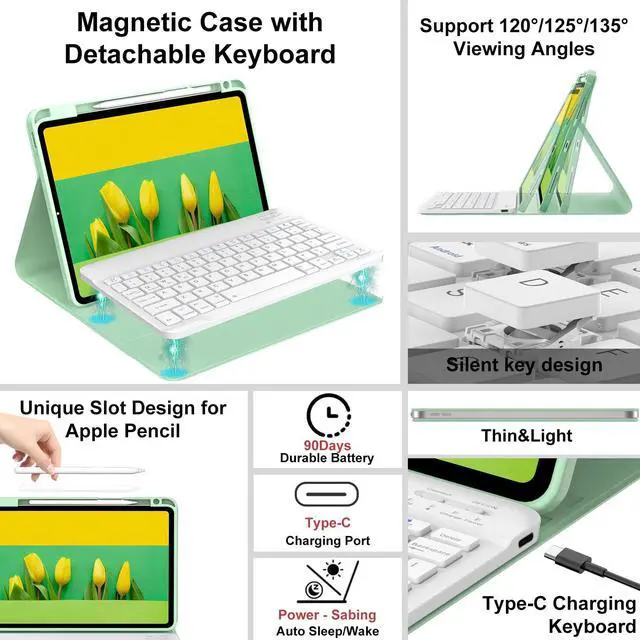 Alt view image 2 of 5 - Keyboard Case for iPad Air 11-inch M2/ Air 5th/ 4th Generation, Detachable Bluetooth Keyboard with Pencil Holder 10.9 inch, Folio Smart Case for iPad Air 11 2024 / Pro 11 4th/3rd/2nd/1st Gen