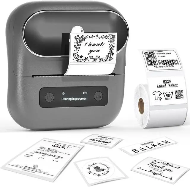 Alt view image 2 of 5 - Phomemo M220 Label Maker & 1 Roll Thermal Round Khaki + 1 Roll Labels, Label Makers Upgrade,3.14 Inch Portable Thermal Printer Support 20-80mm Width Label
