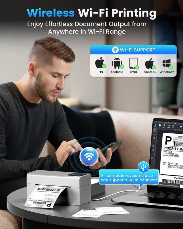 Alt view image 5 of 5 - Phomemo WiFi Thermal Label Printer 4x6, Shipping Label Printer for Small Business, Barcodes for Shipping Packages, Compatible with iPhone, Android, Mac, Shopify, USPS