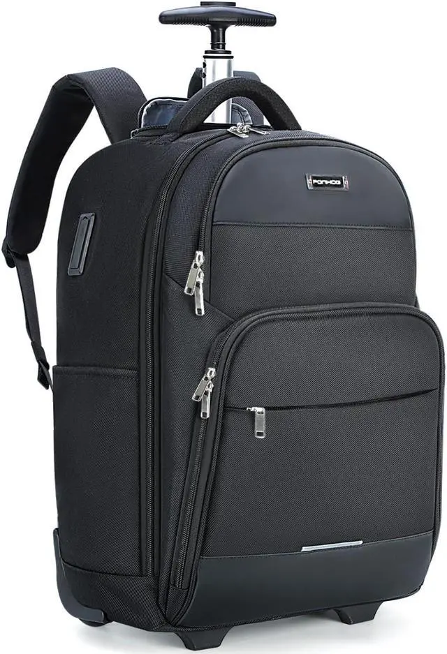 Main image of Ponhog Rolling Backpack, 30L Travel Laptop Backpack with Wheels, 15.6 Inch Roller Carry on Luggage with USB Charging Port, Flight Approved Personal Item Wheeled Suitcase for Men Women Adults, Black