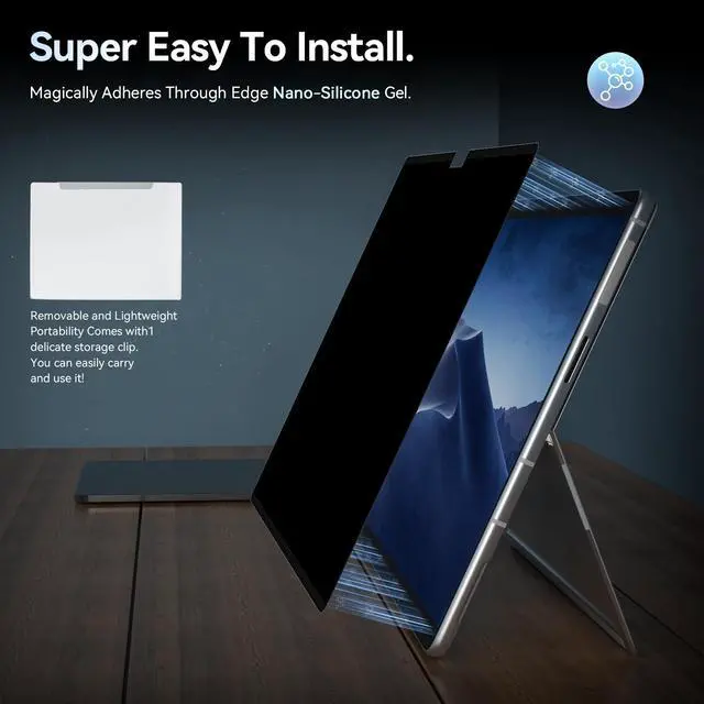 Alt view image 3 of 5 - Privacy Filter Compatible with Microsoft Surface Pro 10 (2024) / 9 (2022) / 8 (2021) / X (2021, 2019), Easy On/Off 13 Inch Removable Anti Spy Glare Blue Light Privacy Screen