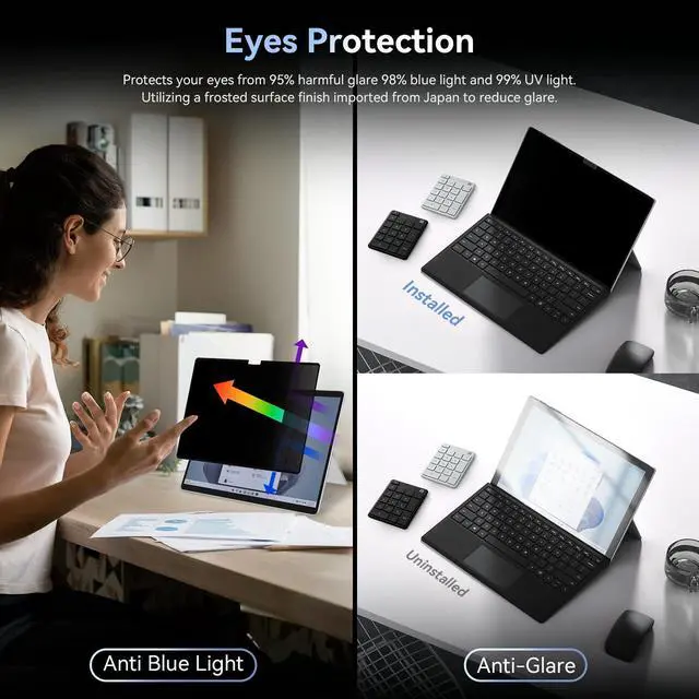 Alt view image 4 of 5 - Privacy Filter Compatible with Microsoft Surface Pro 10 (2024) / 9 (2022) / 8 (2021) / X (2021, 2019), Easy On/Off 13 Inch Removable Anti Spy Glare Blue Light Privacy Screen
