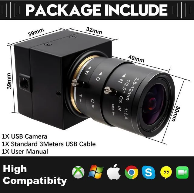 Alt view image 5 of 5 - QILOVE Manual Zoom USB Camera with 2.8-12mm CS Lens, H.264 1080P 30fps Webcam, Low Light Vision & Laser Light Burn, Compatible with Windows/macOS/Linux for Industrial Inspection & Remote Conferencing