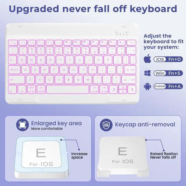 Alt view image 4 of 5 - Keyboard Case for iPad 9th/8th/7th Generation 10.2 inch 2021/2020/2019, iPad Pro 10.5-inch Case with Keyboard,iPad Air 3 2019, 7 Color Backlit Removable Bluetooth Wireless Keyboard Folio Case(Purple)
