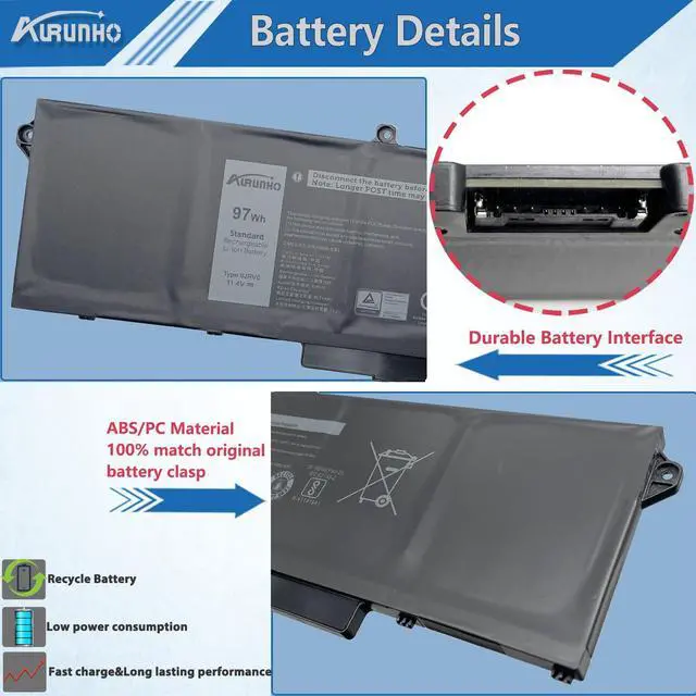 Alt view image 3 of 5 - AURUNHO 9JRV0 97Wh Laptop Battery Replacement for Dell Precision 3581 3571 3561 Latitude 5531 5521 Alienware m18 R1 R2 Series Alienware m17 R5 AMD Series 11.25V