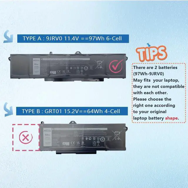 Alt view image 4 of 5 - AURUNHO 9JRV0 97Wh Laptop Battery Replacement for Dell Precision 3581 3571 3561 Latitude 5531 5521 Alienware m18 R1 R2 Series Alienware m17 R5 AMD Series 11.25V