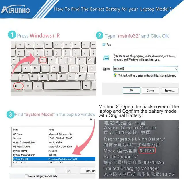 Alt view image 5 of 5 - AURUNHO 9JRV0 97Wh Laptop Battery Replacement for Dell Precision 3581 3571 3561 Latitude 5531 5521 Alienware m18 R1 R2 Series Alienware m17 R5 AMD Series 11.25V