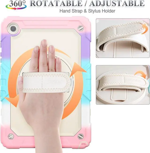 Alt view image 3 of 5 - SEYMAC stock Case for Samsung Galaxy Tab A9+ Plus 11'', Full-Body Drop Protection Case with Screen Protector Pencil Holder [360° Rotating Hand Strap] &Stand, Yellowish+Pink