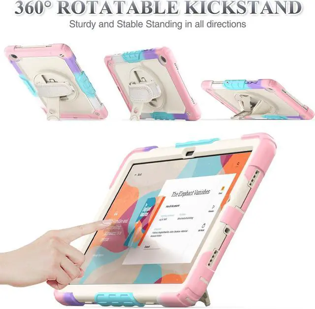 Alt view image 5 of 5 - SEYMAC stock Case for Samsung Galaxy Tab A9+ Plus 11'', Full-Body Drop Protection Case with Screen Protector Pencil Holder [360° Rotating Hand Strap] &Stand, Yellowish+Pink