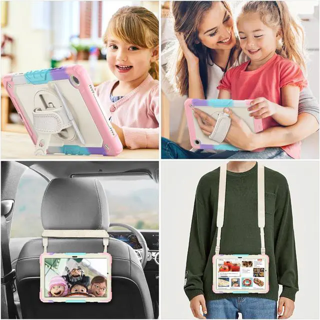 Alt view image 2 of 5 - SEYMAC stock Case for Samsung Galaxy Tab A9+ Plus 11'', Full-Body Drop Protection Case with Screen Protector Pencil Holder [360° Rotating Hand Strap] &Stand, Yellowish+Pink