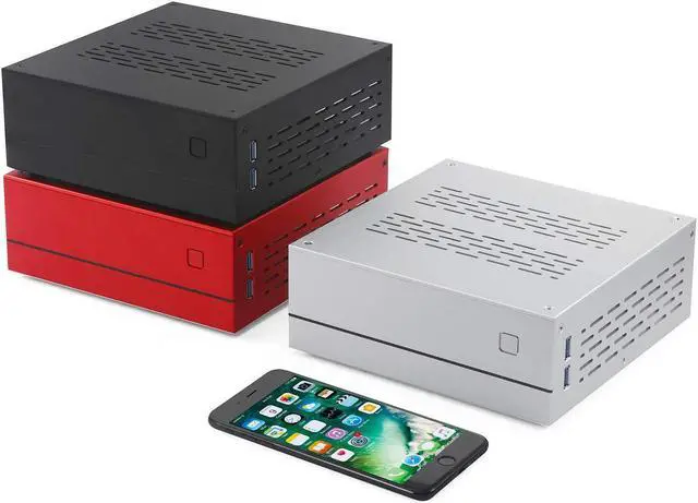 Alt view image 2 of 4 - Goodisory A01 Aluminum Mini-ITX HTPC Desktop Computer Chassis (Red Tempered Glass)