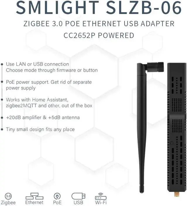 Alt view image 2 of 5 - SMLIGHT SLZB-06 - Zigbee 3.0 to Ethernet,USB,and WiFi Gateway Coordinator with PoE, Works with Zigbee2MQTT, Home Assistant, ZHA