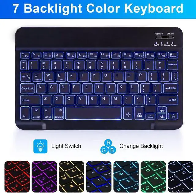 Alt view image 3 of 5 - SOPPY 7 Colors Backlit Keyboard Case for Samsung-Galaxy-Tab A8 10.5 inch 2022(SM-X200/X205/X207), Rechargeable-Detachable-Wireless Galaxy Tab A8 10.5" Slim Keyboard Case with S Pen Holder, Black