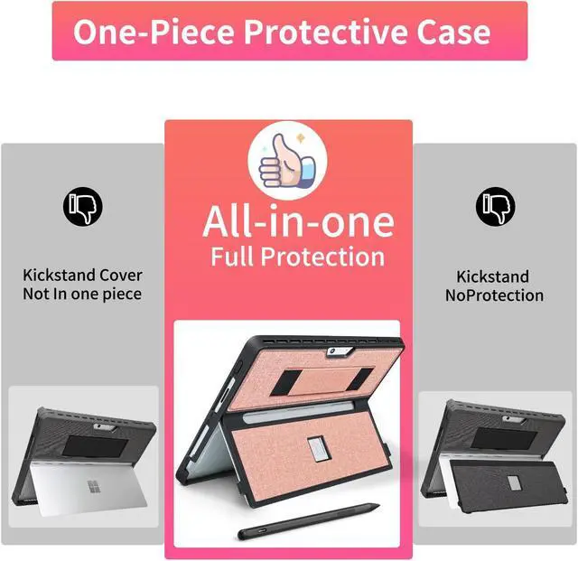 Alt view image 3 of 5 - SSS·GRGB Case fit Microsoft Surface Pro 11/10 /9/8 13-Inch, with Stent Cover, Hand Strap, All-in-one Rugged Case Compatible with Type Cover Keyboards,Coupled Pink