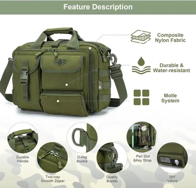 Alt view image 4 of 5 - Stypos Tactical Messenger Bag, Tactical Briefcase for Man Military Laptop Bag 15.6/17.3 Inch Messenger Shoulder Bag