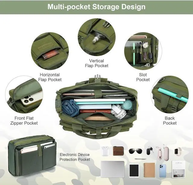 Alt view image 5 of 5 - Stypos Tactical Messenger Bag, Tactical Briefcase for Man Military Laptop Bag 15.6/17.3 Inch Messenger Shoulder Bag