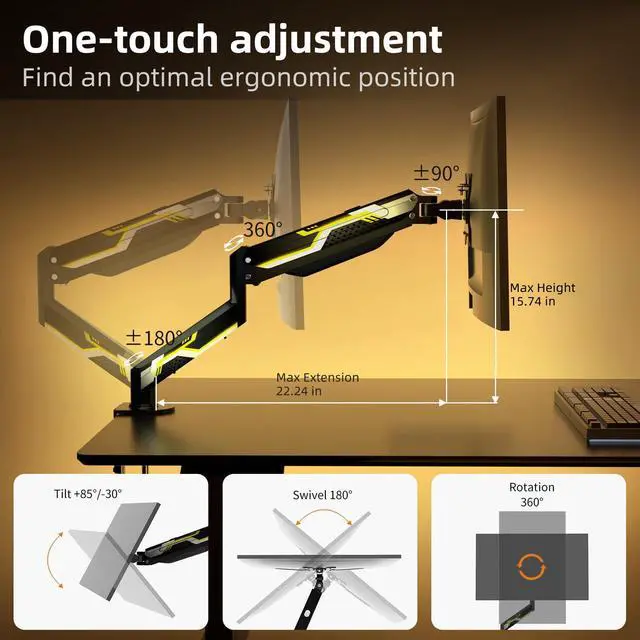 Alt view image 3 of 5 - Suptek Monitor Mount Gas Spring Arm Desk Mount Stand - Fully Adjustable, Fits 32 inch Monitors, Weight Capacity up to 22 lbs (MD8WY)